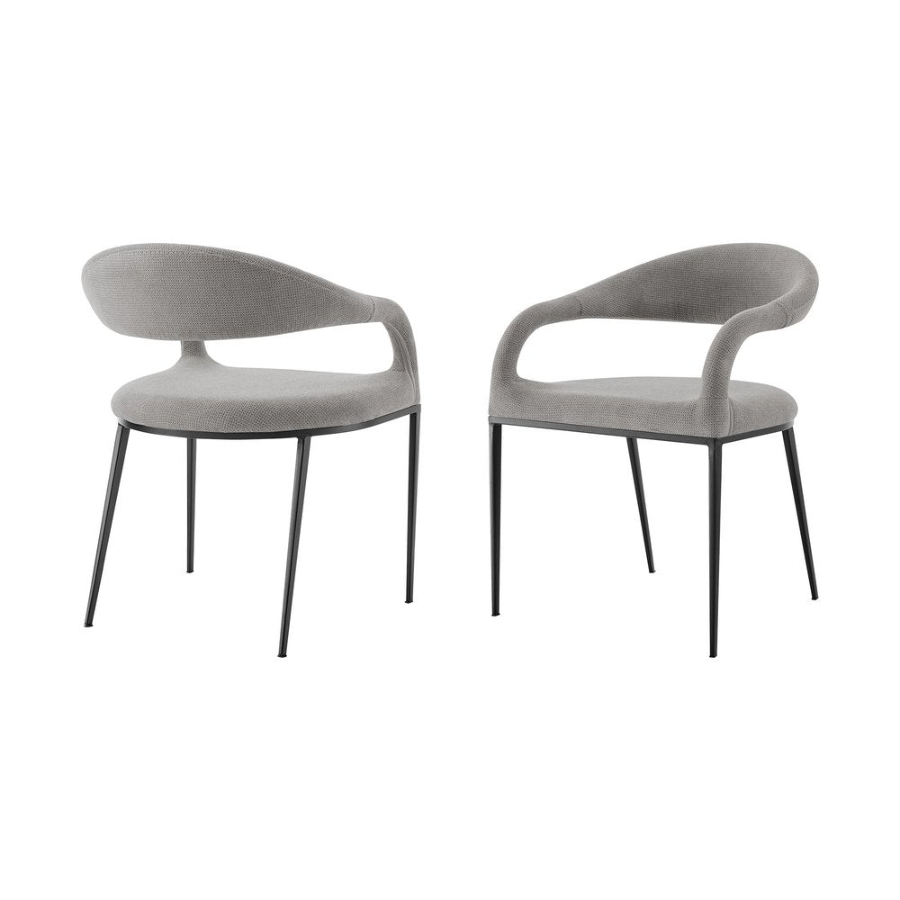 Set of Two Gray and Black Upholstered Polyester Open Back Dining Arm Chairs