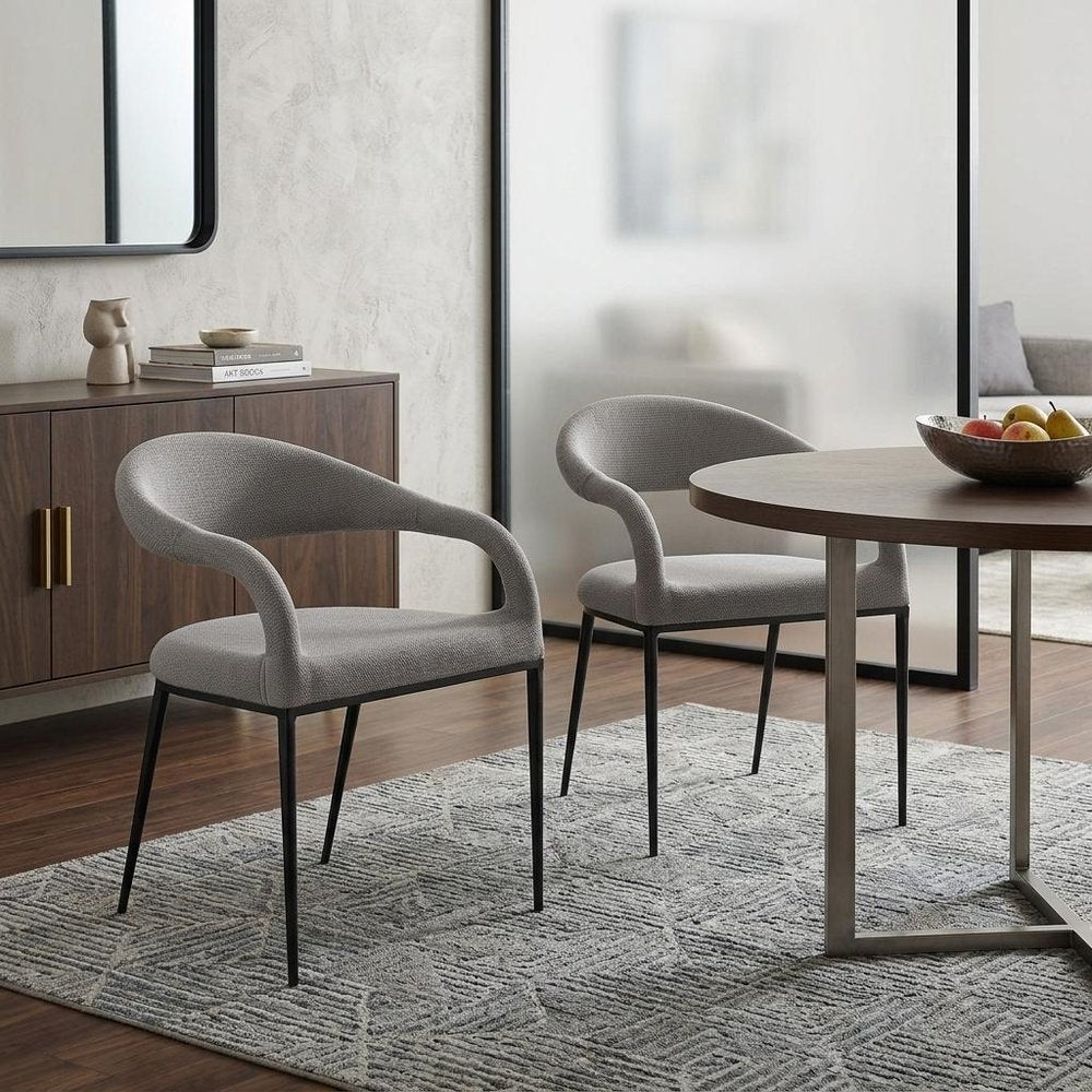 Set of Two Gray and Black Upholstered Polyester Open Back Dining Arm Chairs