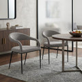 Set of Two Gray and Black Upholstered Polyester Open Back Dining Arm Chairs