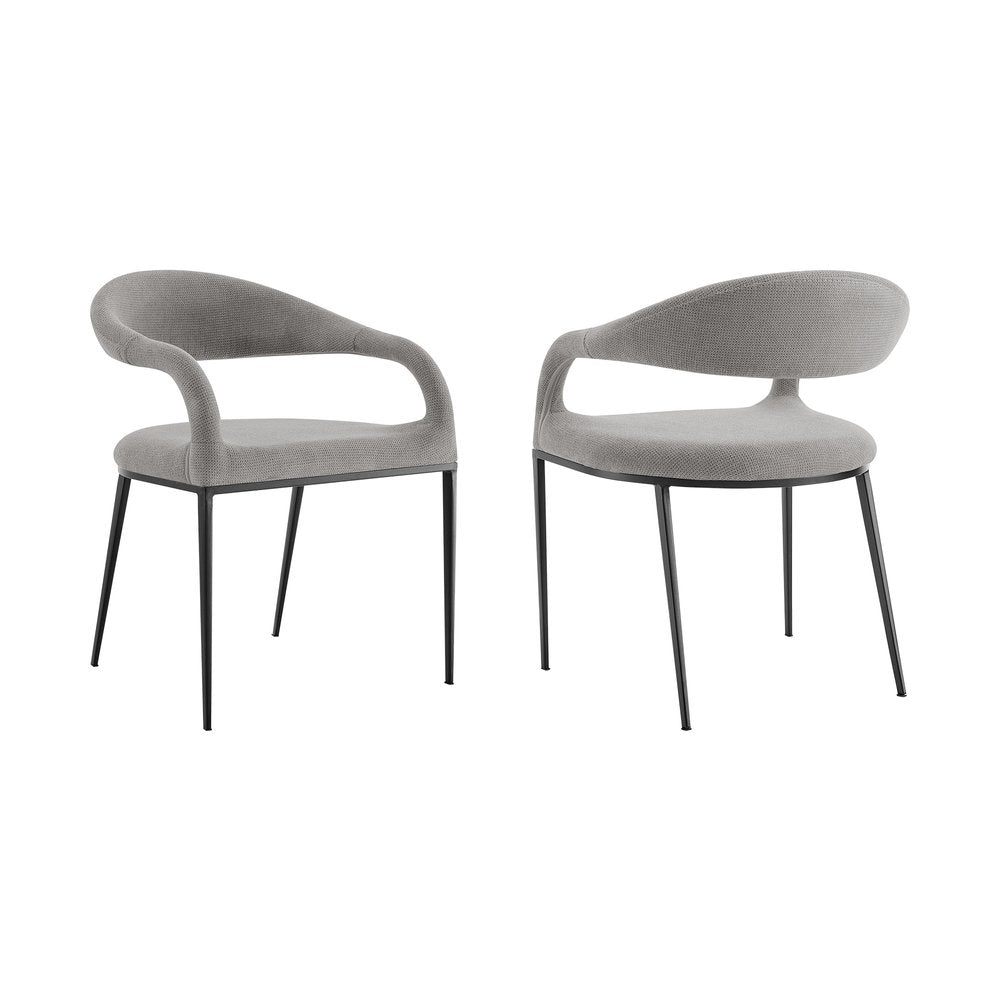 Set of Two Gray and Black Upholstered Polyester Open Back Dining Arm Chairs