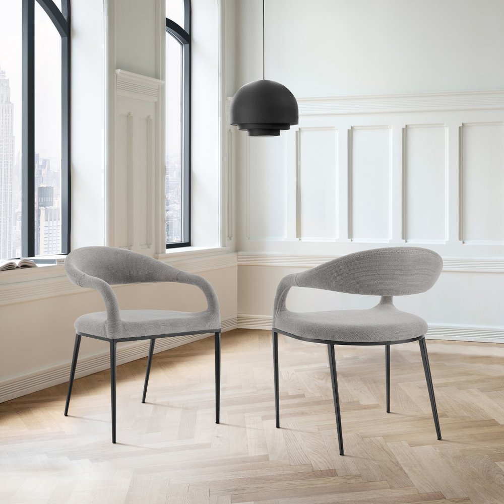 Set of Two Gray and Black Upholstered Polyester Open Back Dining Arm Chairs