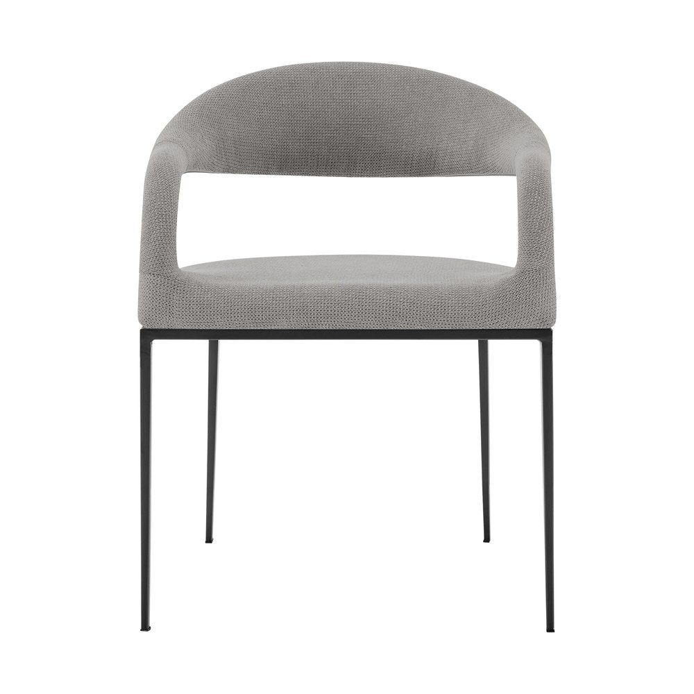 Set of Two Gray and Black Upholstered Polyester Open Back Dining Arm Chairs