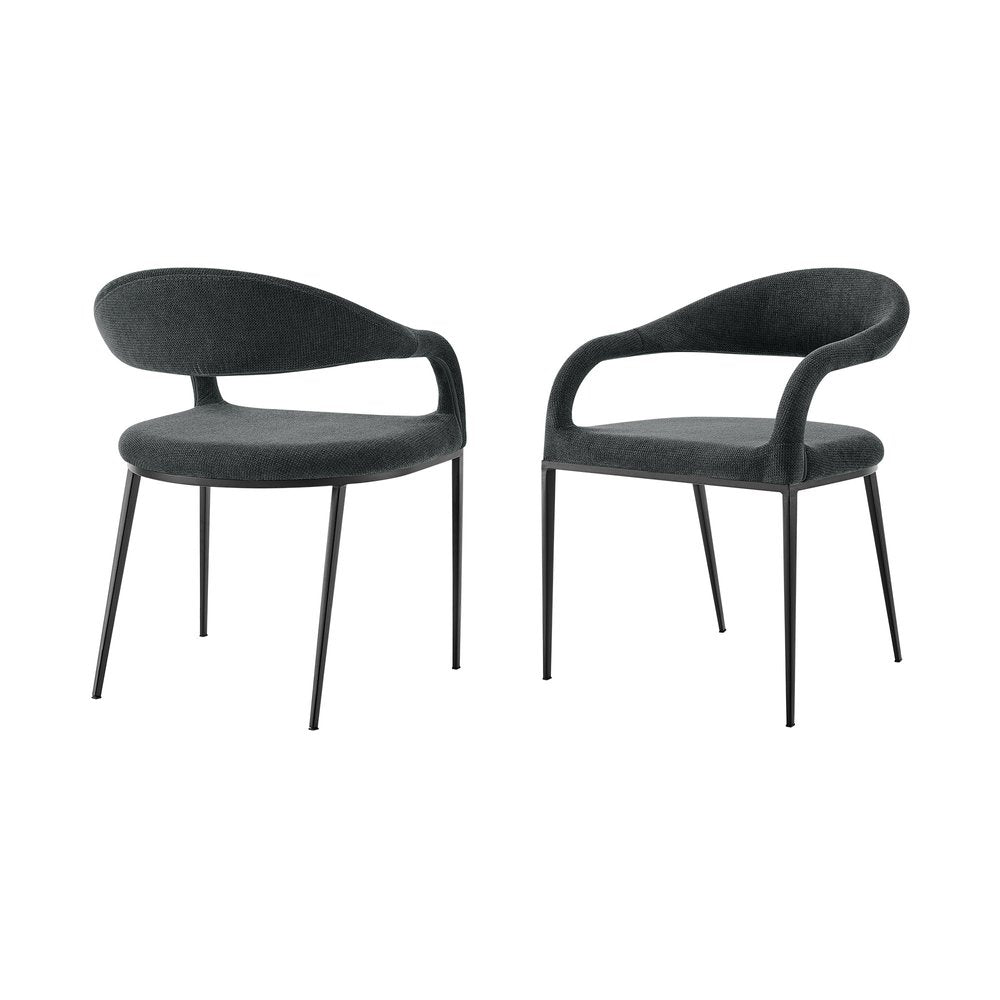 Set of Two Gray and Black Upholstered Polyester Open Back Dining Arm Chairs