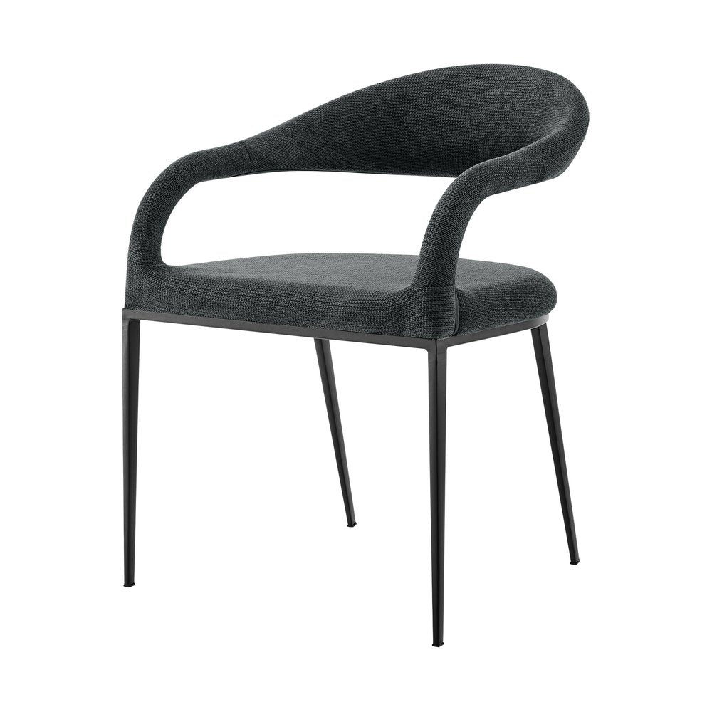 Set of Two Gray and Black Upholstered Polyester Open Back Dining Arm Chairs