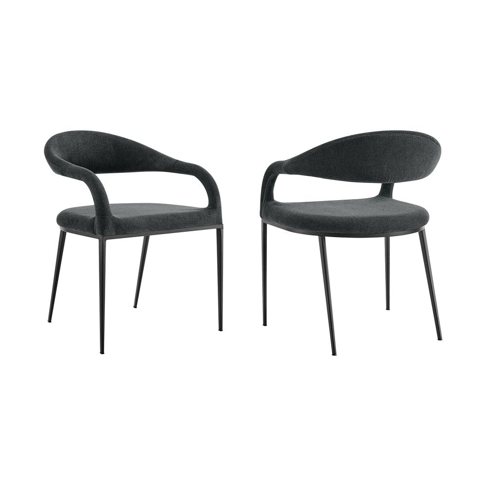 Set of Two Gray and Black Upholstered Polyester Open Back Dining Arm Chairs