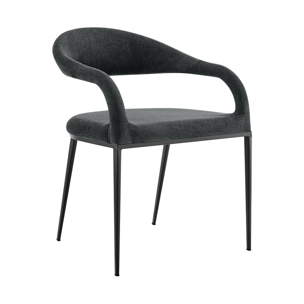 Set of Two Gray and Black Upholstered Polyester Open Back Dining Arm Chairs