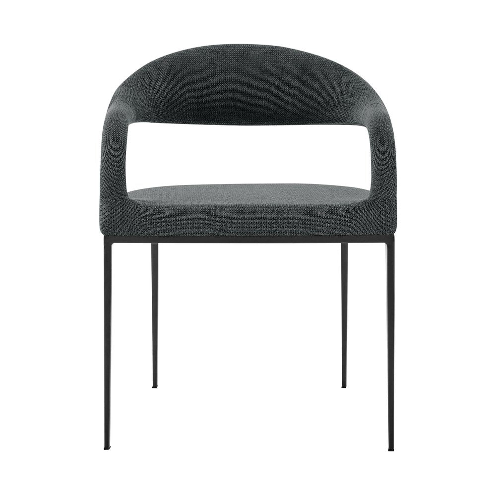 Set of Two Gray and Black Upholstered Polyester Open Back Dining Arm Chairs