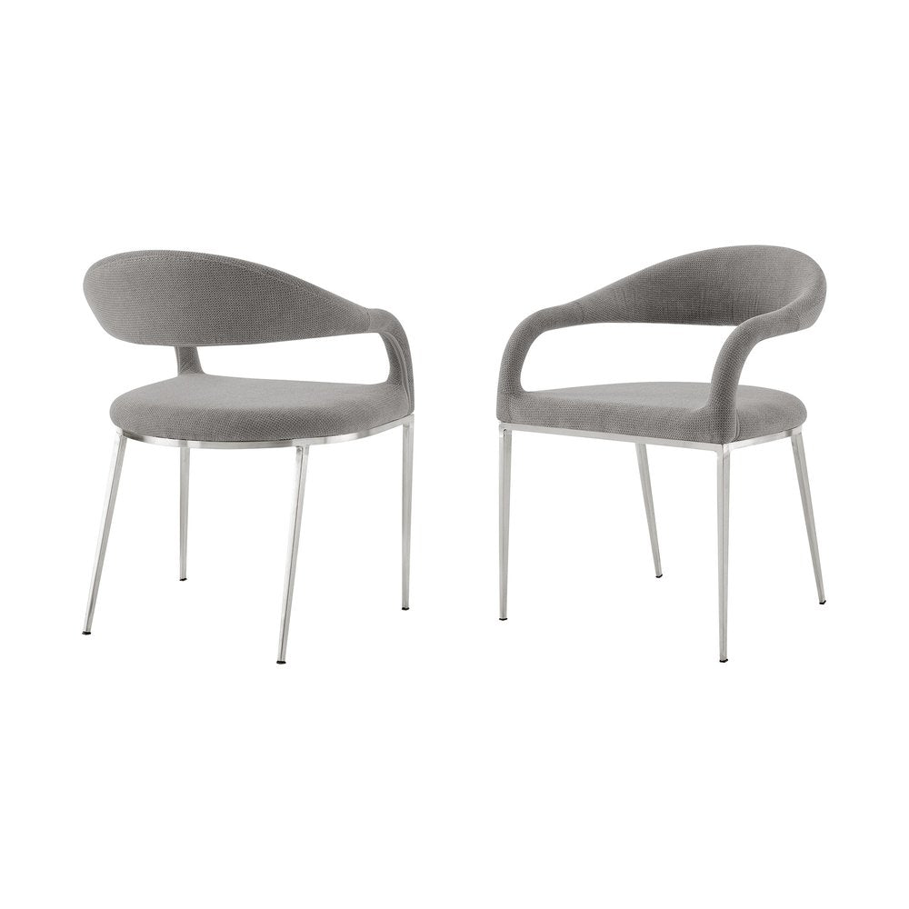 Set of Two Gray and Silver Upholstered Polyester Open Back Dining Arm Chairs