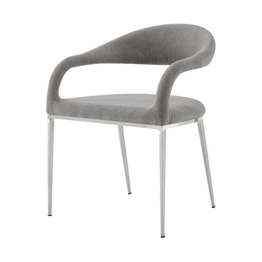 Set of Two Gray and Silver Upholstered Polyester Open Back Dining Arm Chairs
