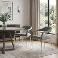 Set of Two Gray and Silver Upholstered Polyester Open Back Dining Arm Chairs