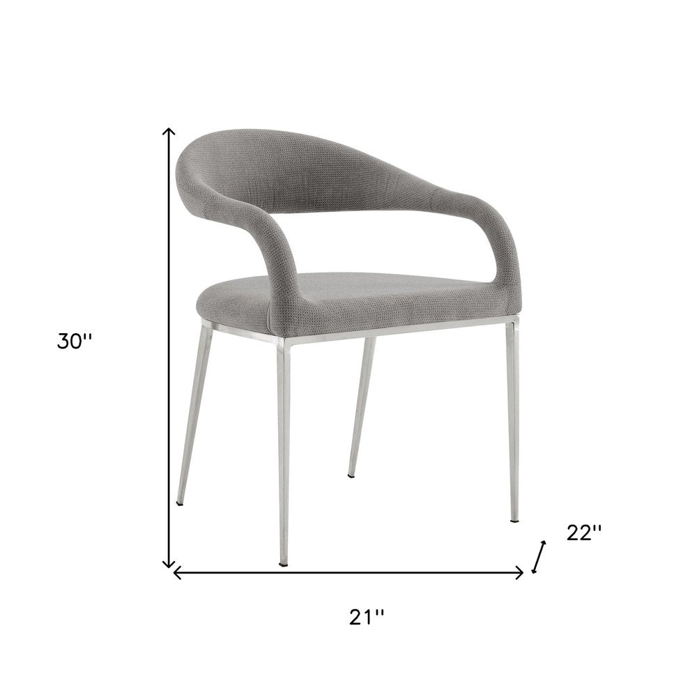 Set of Two Gray and Silver Upholstered Polyester Open Back Dining Arm Chairs