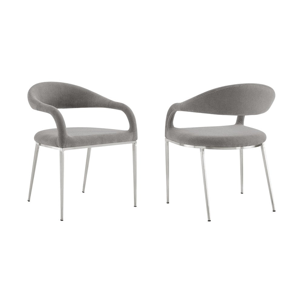 Set of Two Gray and Silver Upholstered Polyester Open Back Dining Arm Chairs