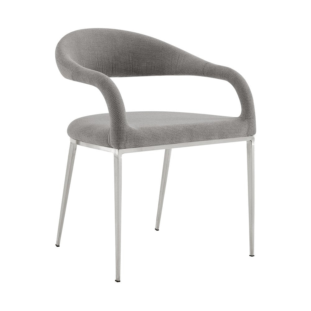Set of Two Gray and Silver Upholstered Polyester Open Back Dining Arm Chairs