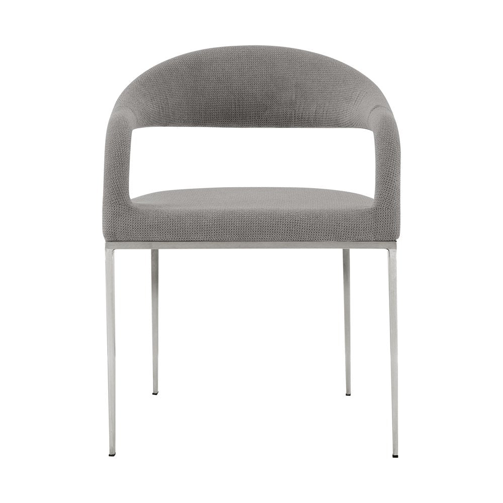 Set of Two Gray and Silver Upholstered Polyester Open Back Dining Arm Chairs