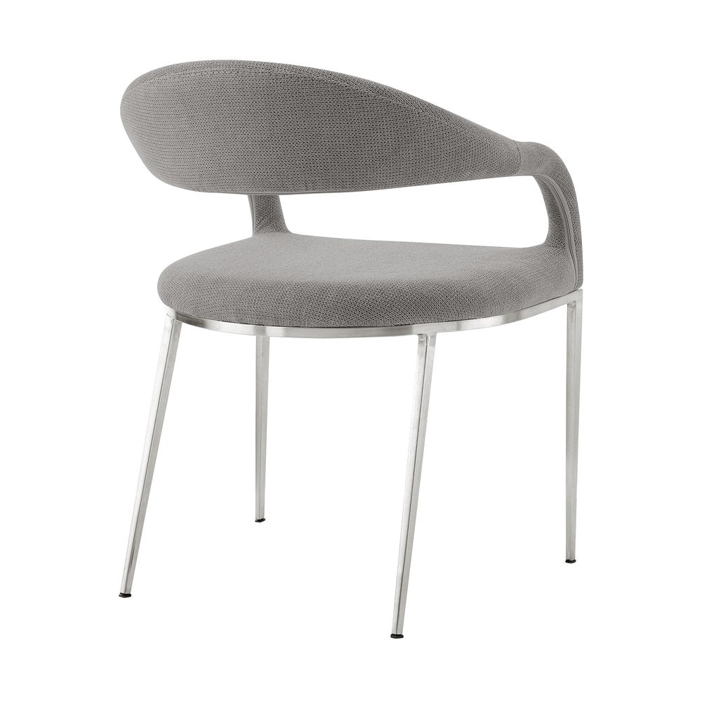Set of Two Gray and Silver Upholstered Polyester Open Back Dining Arm Chairs