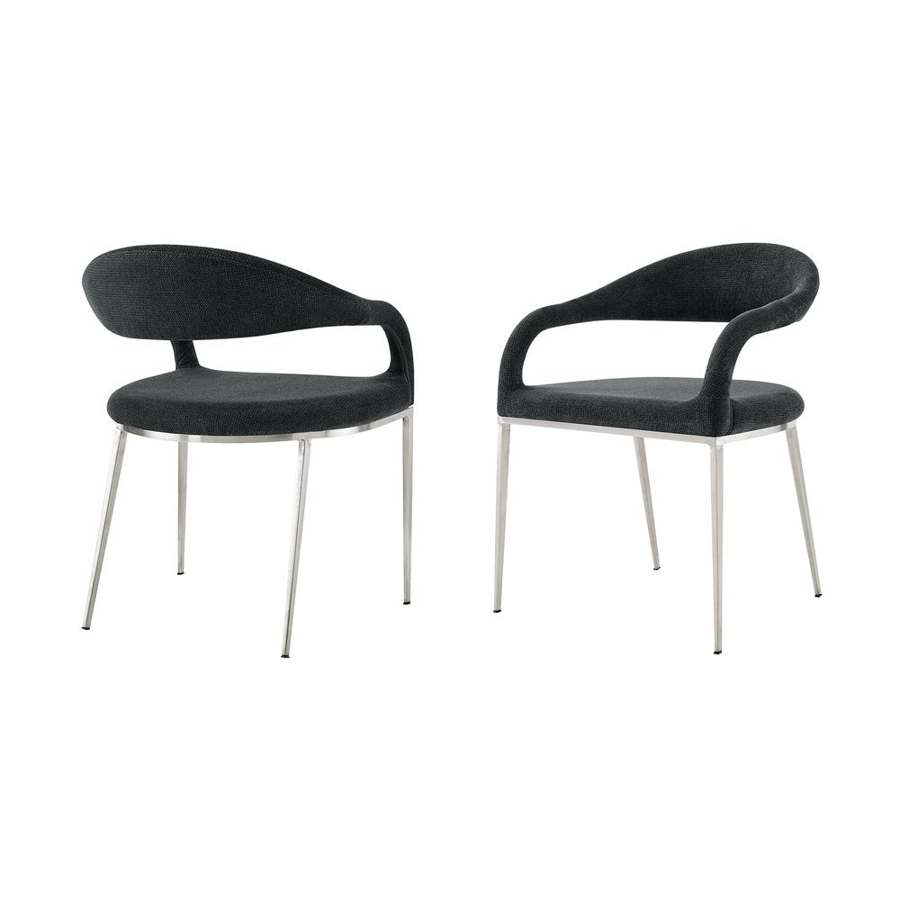 Set of Two Gray and Silver Upholstered Polyester Open Back Dining Arm Chairs
