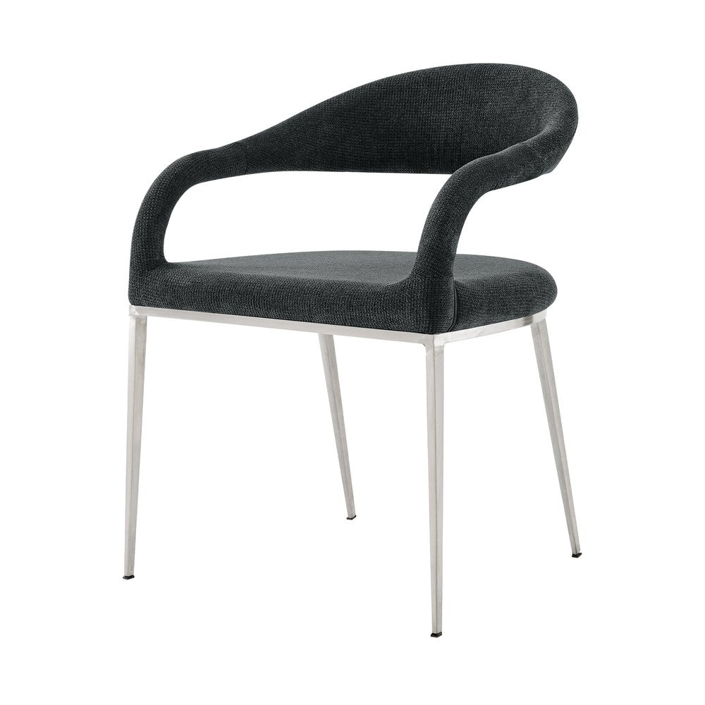 Set of Two Gray and Silver Upholstered Polyester Open Back Dining Arm Chairs