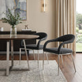 Set of Two Gray and Silver Upholstered Polyester Open Back Dining Arm Chairs