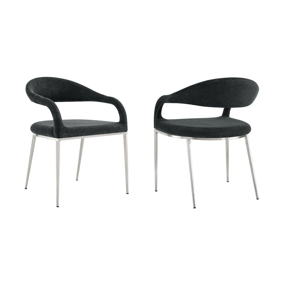 Set of Two Gray and Silver Upholstered Polyester Open Back Dining Arm Chairs