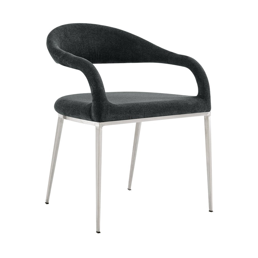 Set of Two Gray and Silver Upholstered Polyester Open Back Dining Arm Chairs