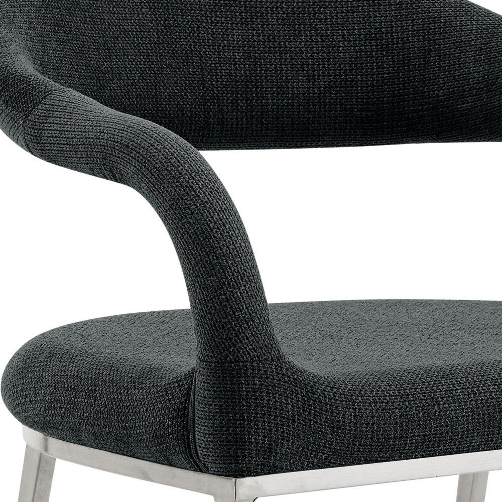 Set of Two Gray and Silver Upholstered Polyester Open Back Dining Arm Chairs