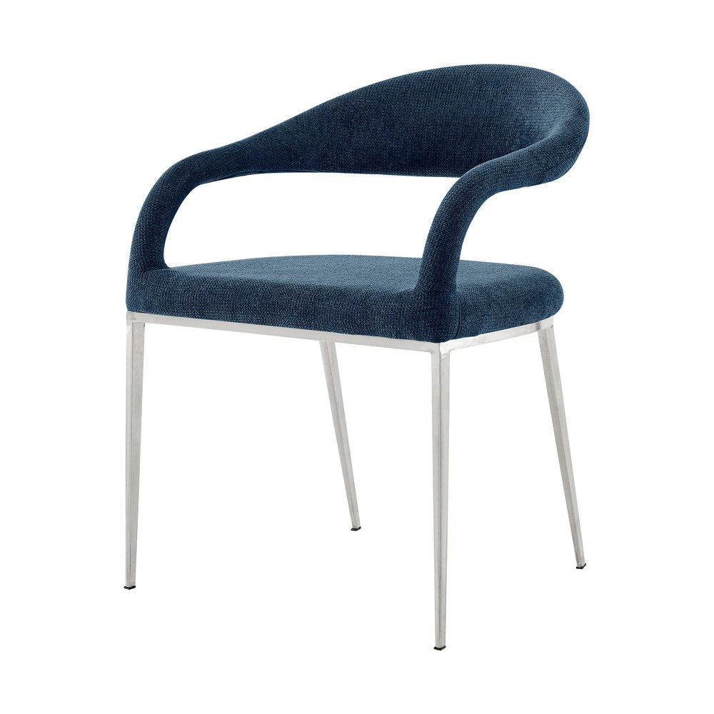 Set of Two Blue and Silver Upholstered Polyester Open Back Dining Arm Chairs