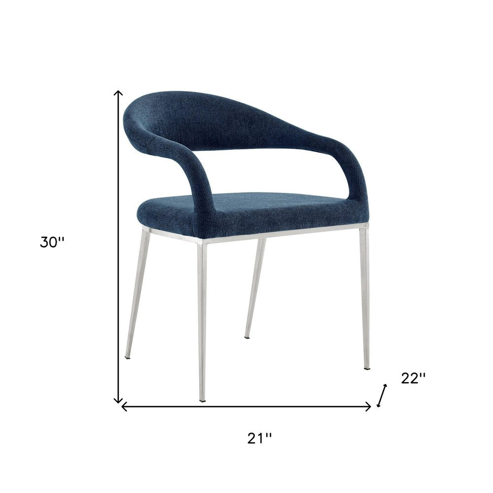 Set of Two Blue and Silver Upholstered Polyester Open Back Dining Arm Chairs