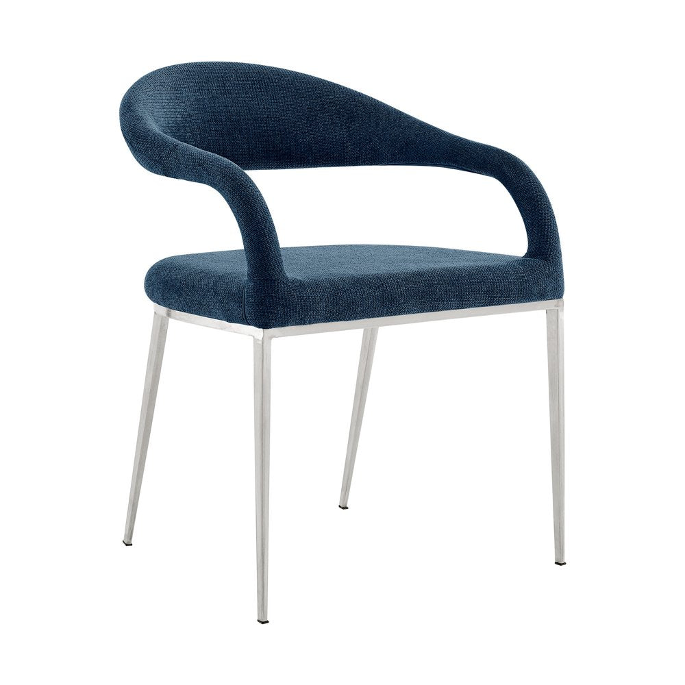 Set of Two Blue and Silver Upholstered Polyester Open Back Dining Arm Chairs