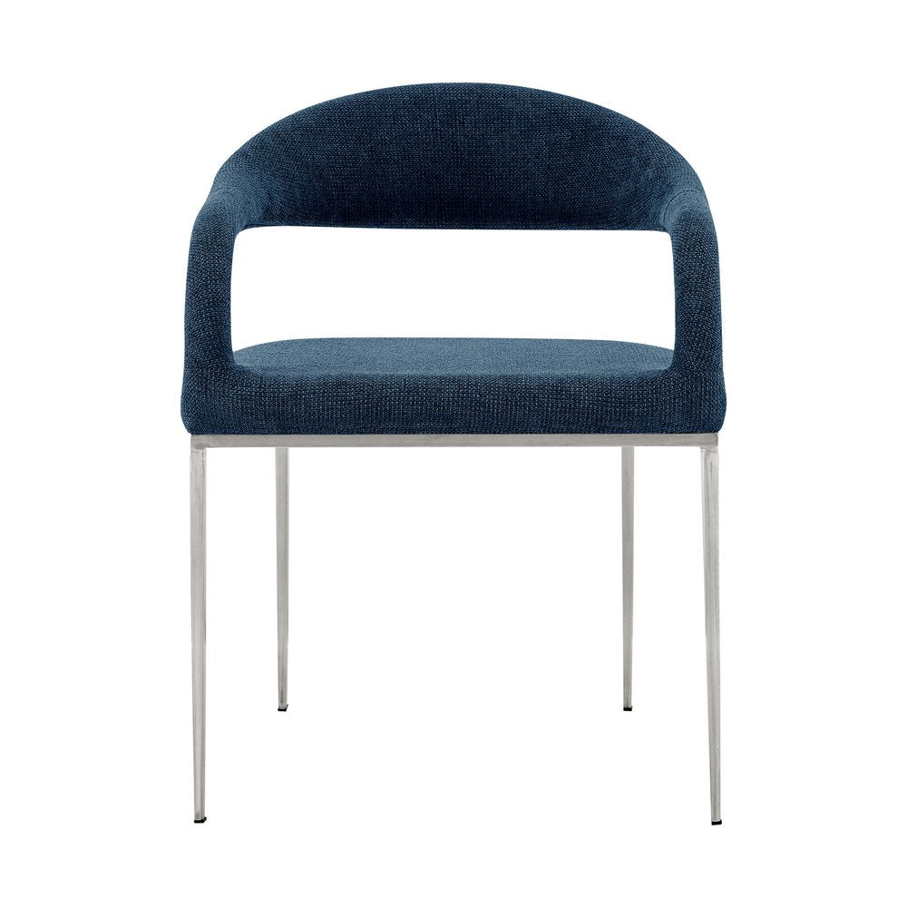 Set of Two Blue and Silver Upholstered Polyester Open Back Dining Arm Chairs