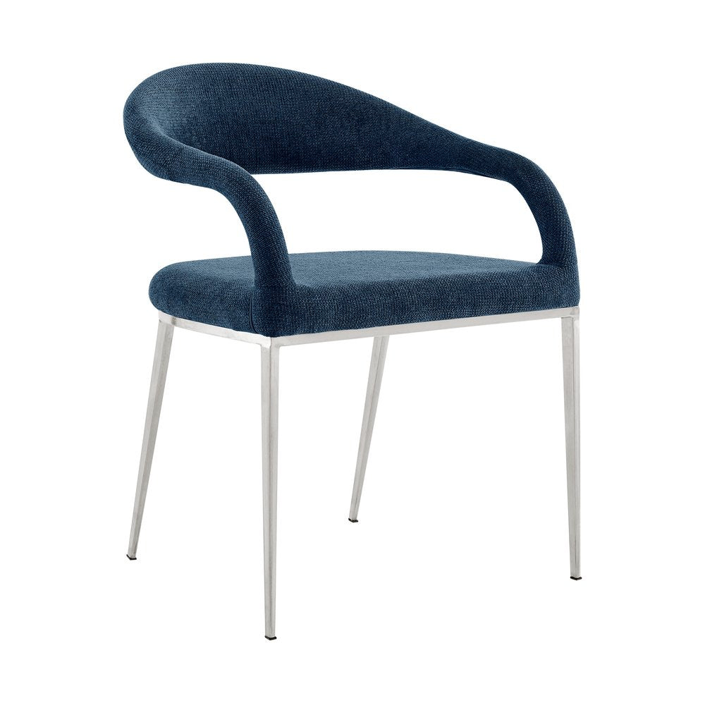 Set of Two Blue and Silver Upholstered Polyester Open Back Dining Arm Chairs