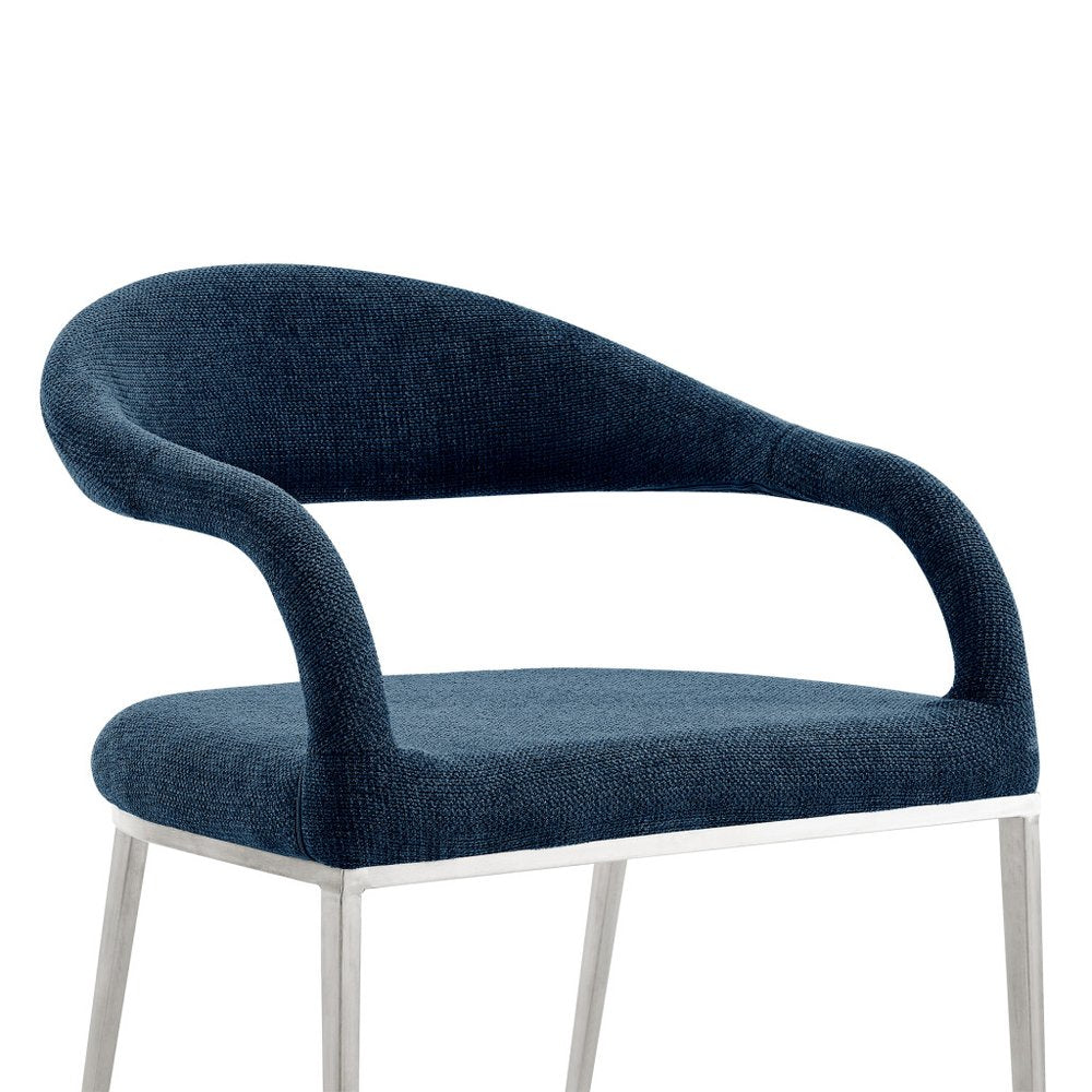 Set of Two Blue and Silver Upholstered Polyester Open Back Dining Arm Chairs