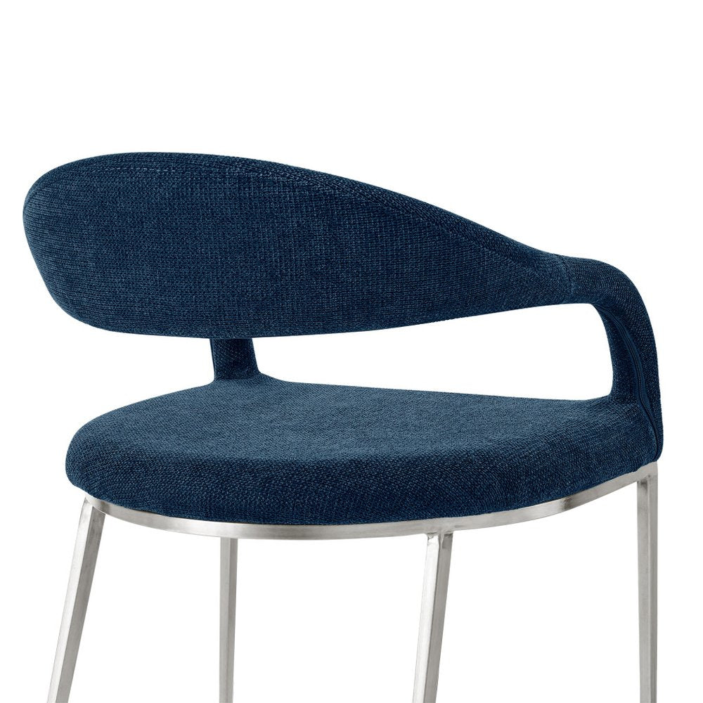Set of Two Blue and Silver Upholstered Polyester Open Back Dining Arm Chairs