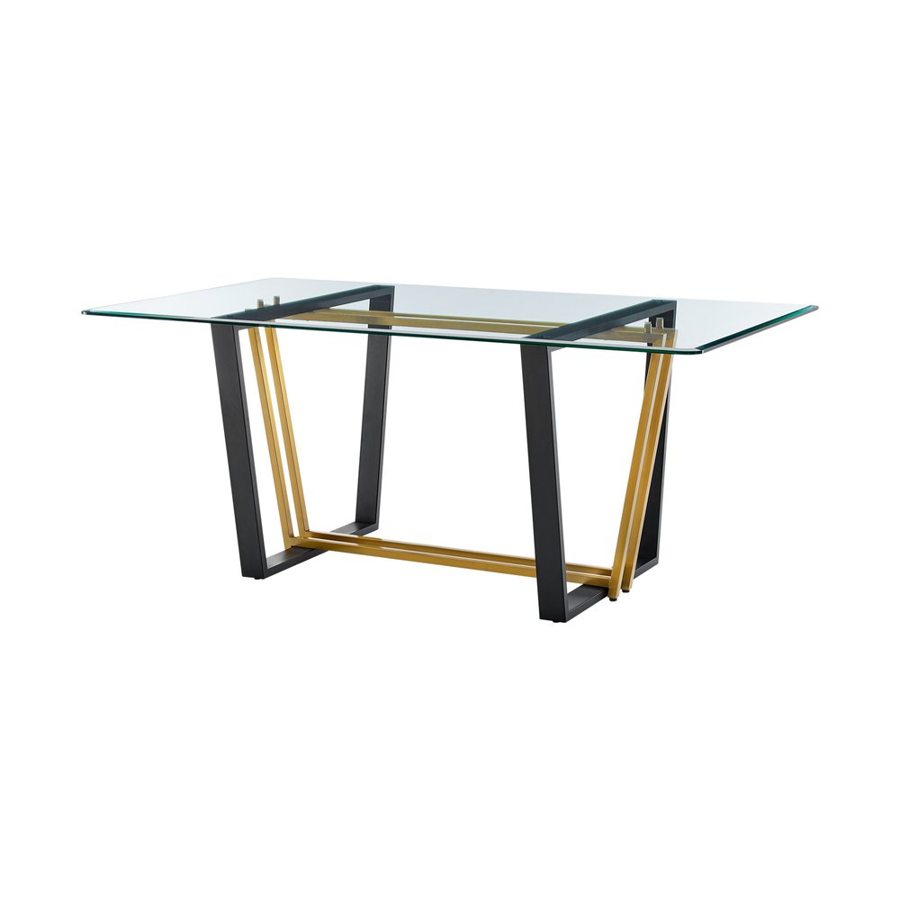 Clear and Gold Glass and Iron Sled Base Dining Table - 72-inch