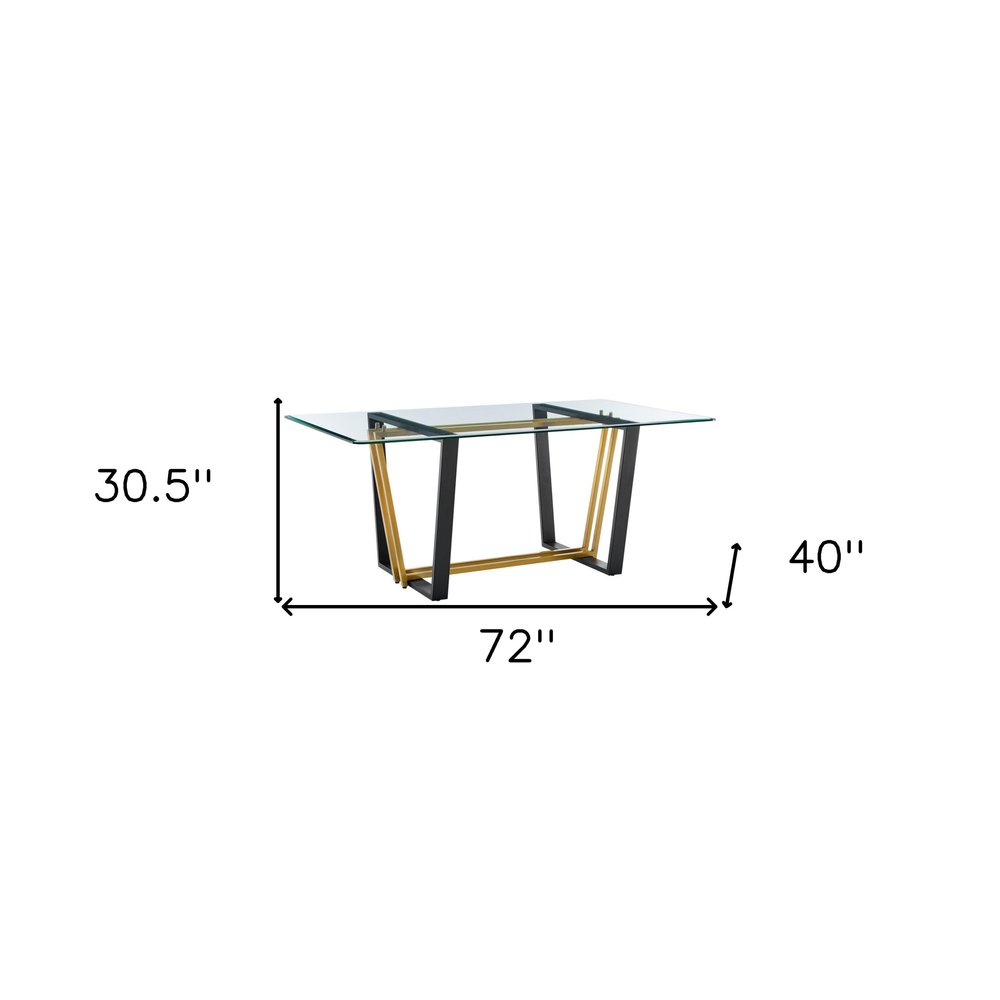 Clear and Gold Glass and Iron Sled Base Dining Table - 72-inch