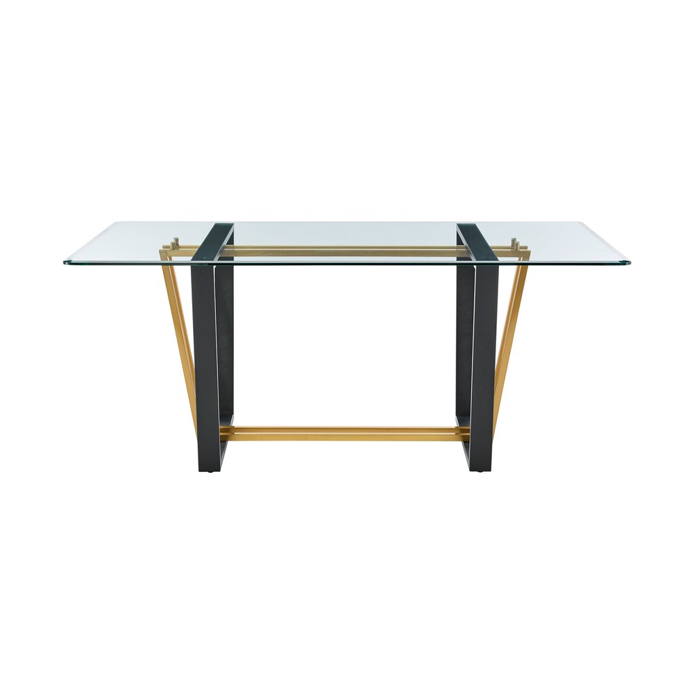 Clear and Gold Glass and Iron Sled Base Dining Table - 72-inch