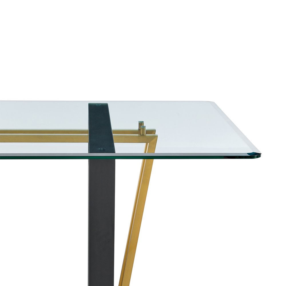 Clear and Gold Glass and Iron Sled Base Dining Table - 72-inch