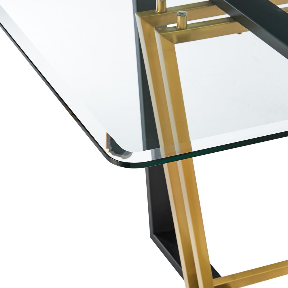 Clear and Gold Glass and Iron Sled Base Dining Table - 72-inch