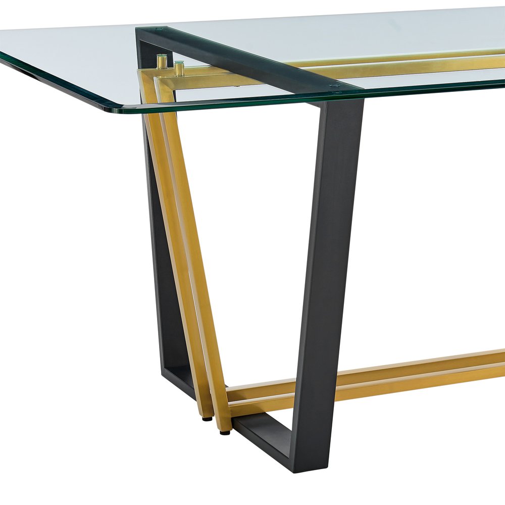 Clear and Gold Glass and Iron Sled Base Dining Table - 72-inch
