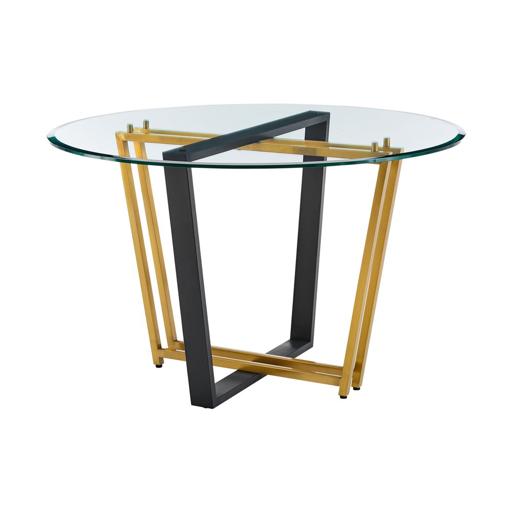 Clear and Gold Glass and Iron Sled Base Round Top Dining Table - 48-inch
