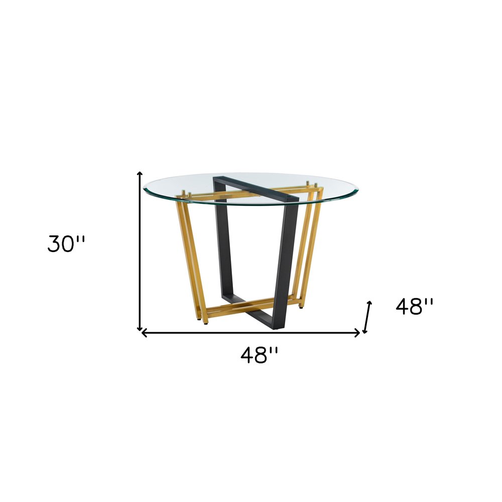 Clear and Gold Glass and Iron Sled Base Round Top Dining Table - 48-inch