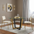 Clear and Gold Glass and Iron Sled Base Round Top Dining Table - 48-inch