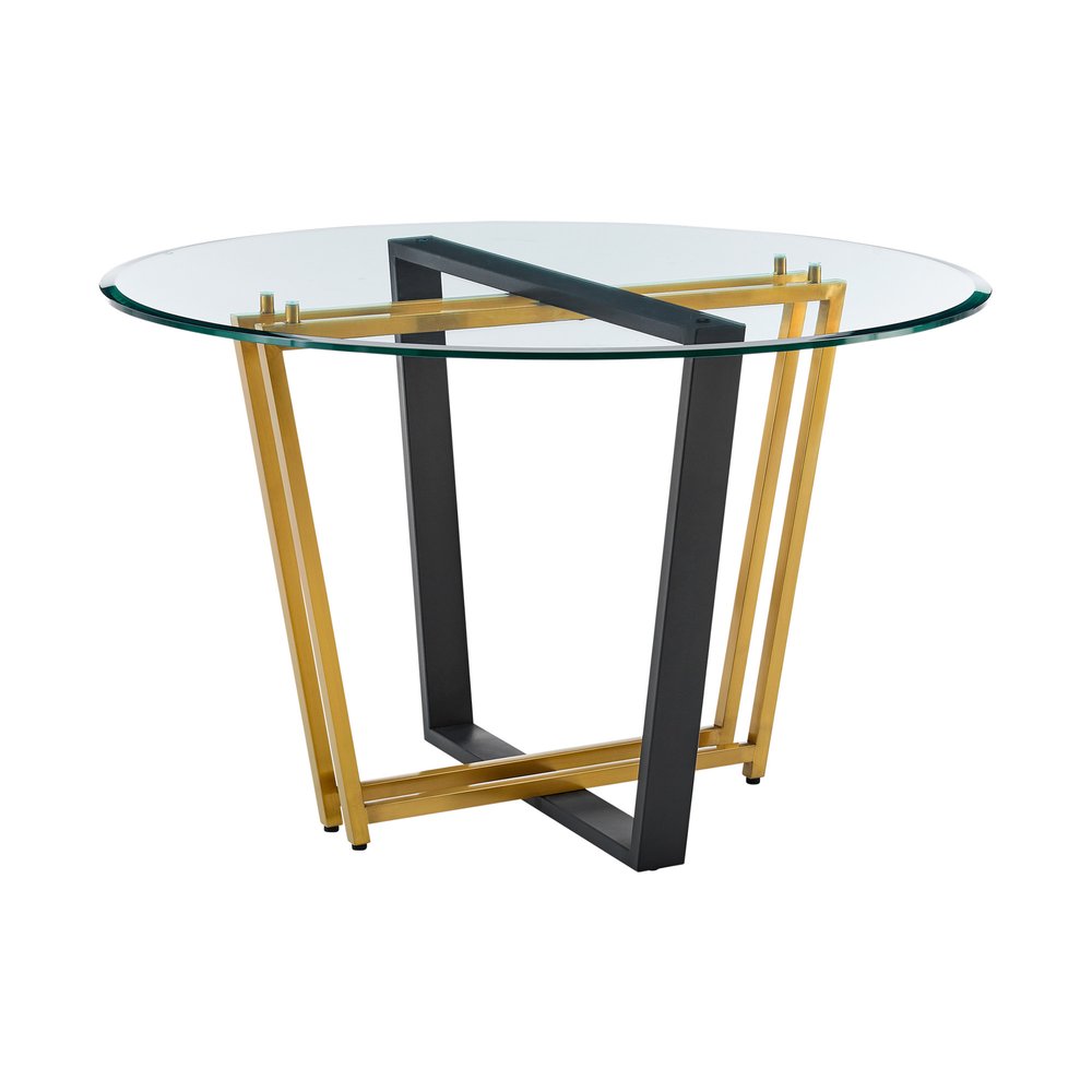 Clear and Gold Glass and Iron Sled Base Round Top Dining Table - 48-inch