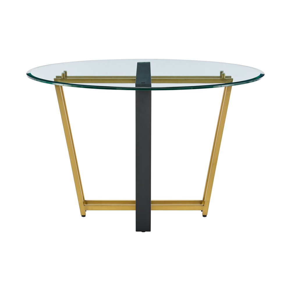 Clear and Gold Glass and Iron Sled Base Round Top Dining Table - 48-inch