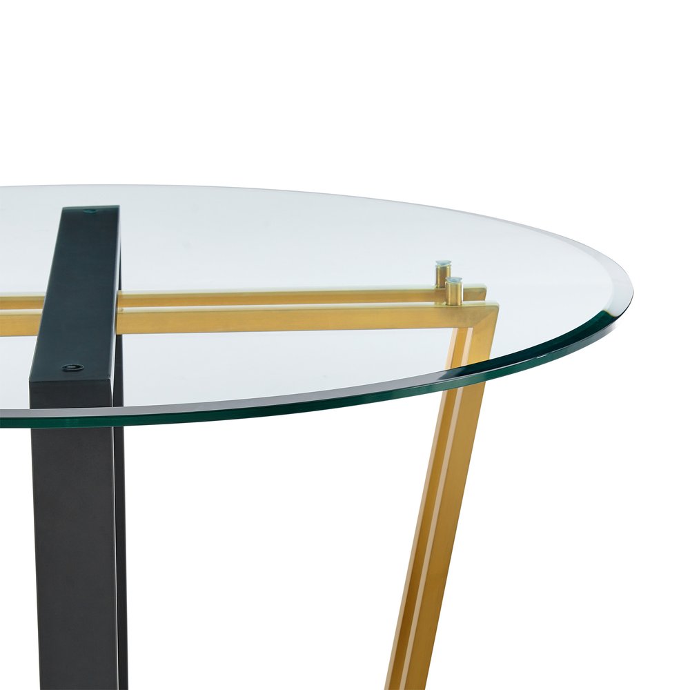 Clear and Gold Glass and Iron Sled Base Round Top Dining Table - 48-inch
