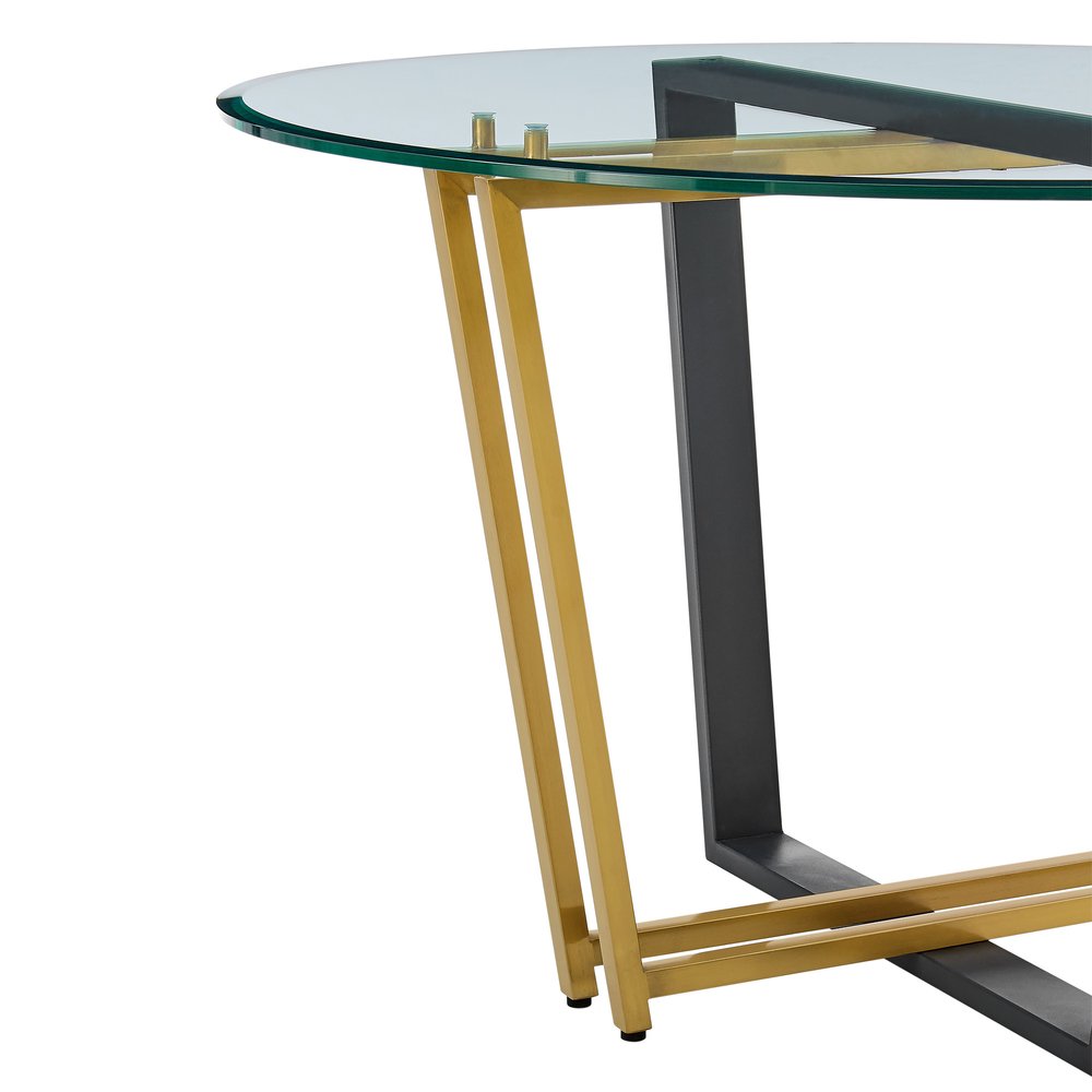 Clear and Gold Glass and Iron Sled Base Round Top Dining Table - 48-inch