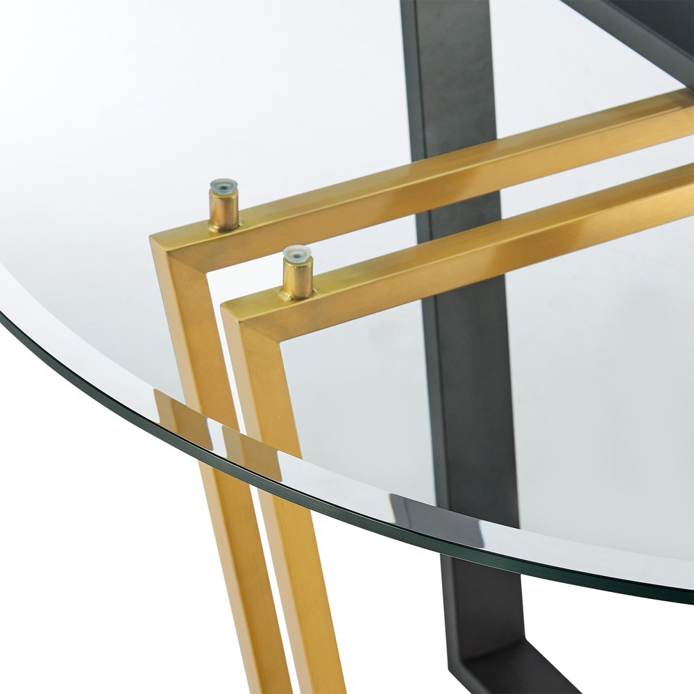 Clear and Gold Glass and Iron Sled Base Round Top Dining Table - 48-inch