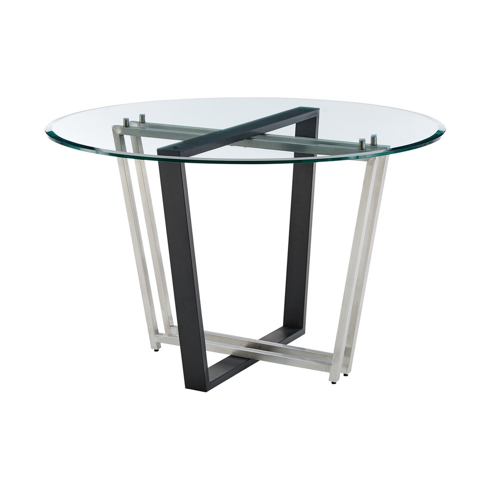 Clear and Black Glass and Iron Sled Base Round Top Dining Table - 48-inch