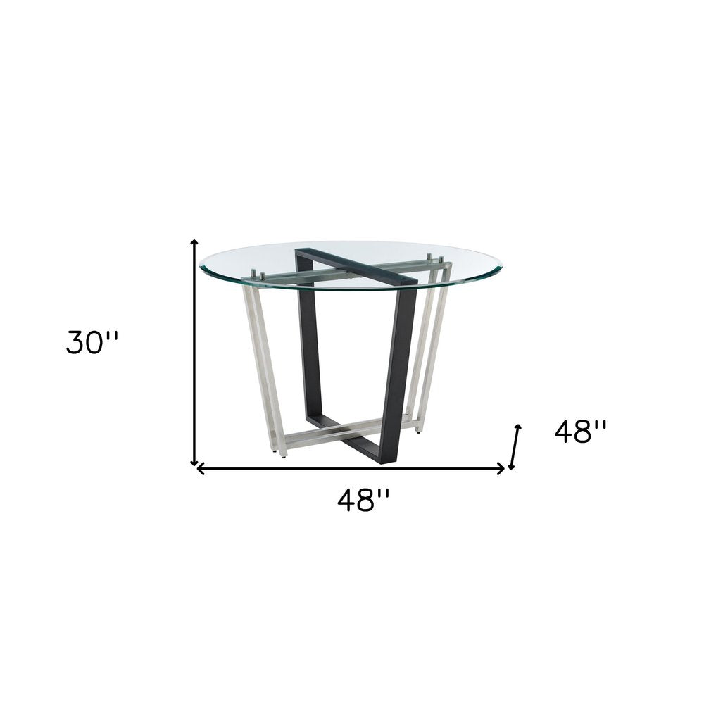 Clear and Black Glass and Iron Sled Base Round Top Dining Table - 48-inch