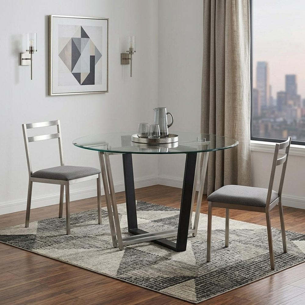 Clear and Black Glass and Iron Sled Base Round Top Dining Table - 48-inch