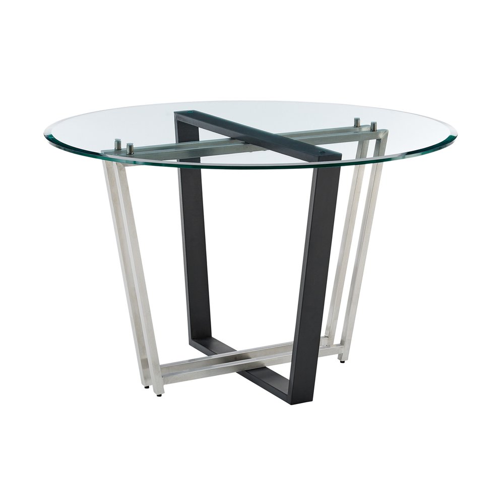 Clear and Black Glass and Iron Sled Base Round Top Dining Table - 48-inch